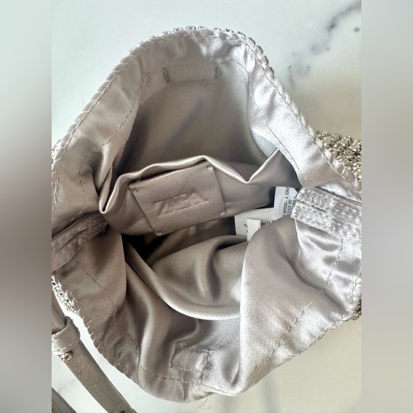 Zara Silver Rhinestone Evening Bag NWT | Sparkly Crossbody Clutch Party Purse - Picture 4 of 6